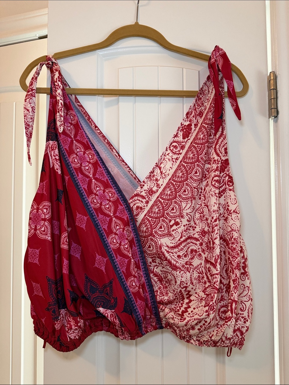 Free People Red Paisley Tie-Shoulder Surplice Camisole